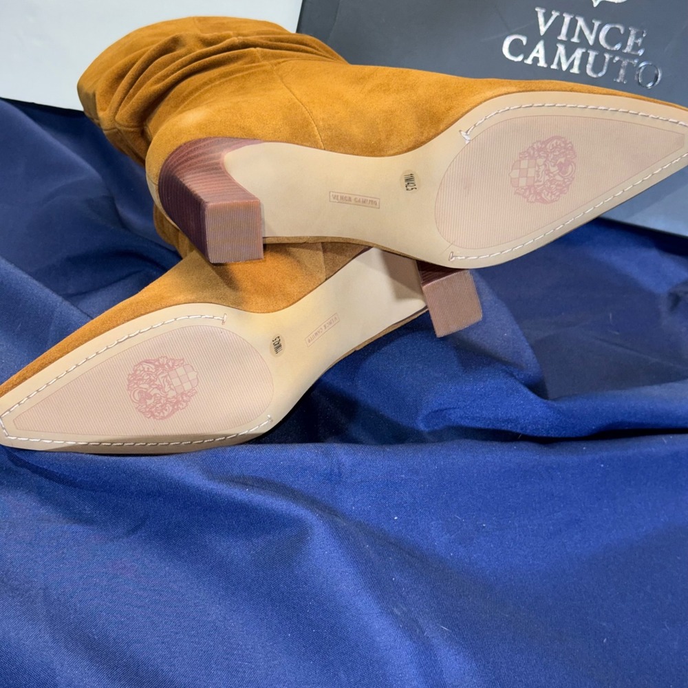 Vince Camuto Skylar Tan Suede Slouchy Block Heel Mid-Calf Boots VC-SKYLAR 11M - Picture 5 of 10